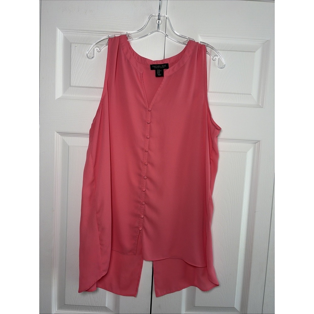 Rachel‎ Zoe Button Front High Low Blouse Womens Size XL Pink Sleeveless Chic Fem